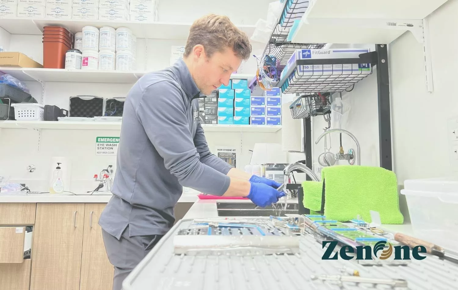 Tiger applying his knowledge of Dental Supplies at a client's office.