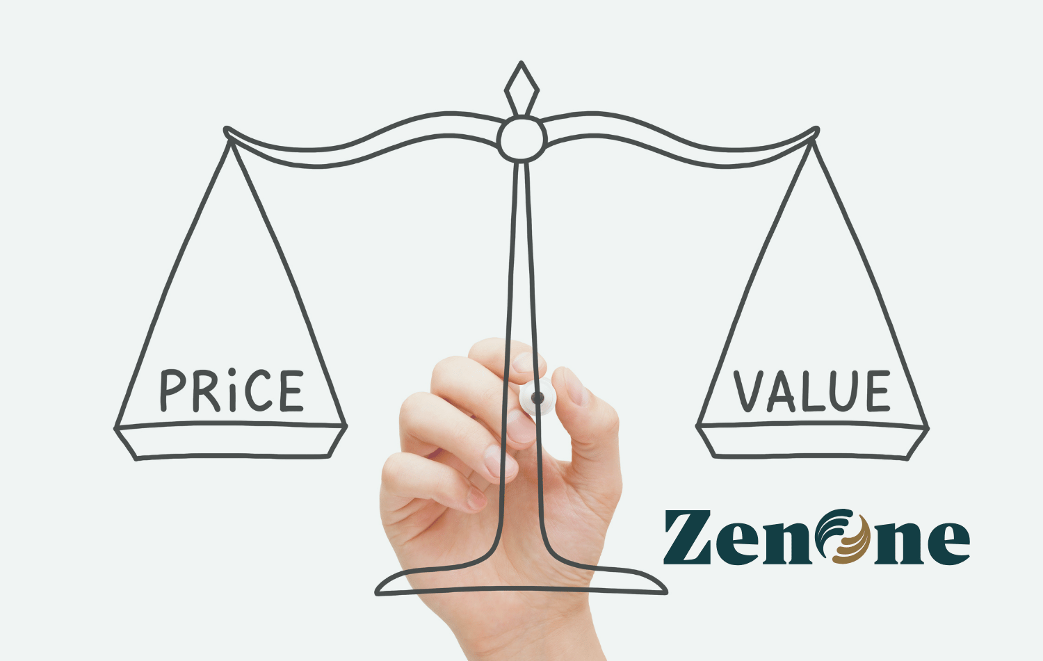 Hand drawing a balance scale that weighs price against value for dental supplies