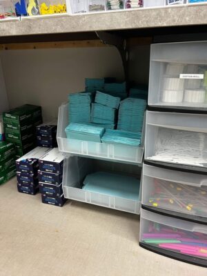 Dental supply storage with gloves and bibs